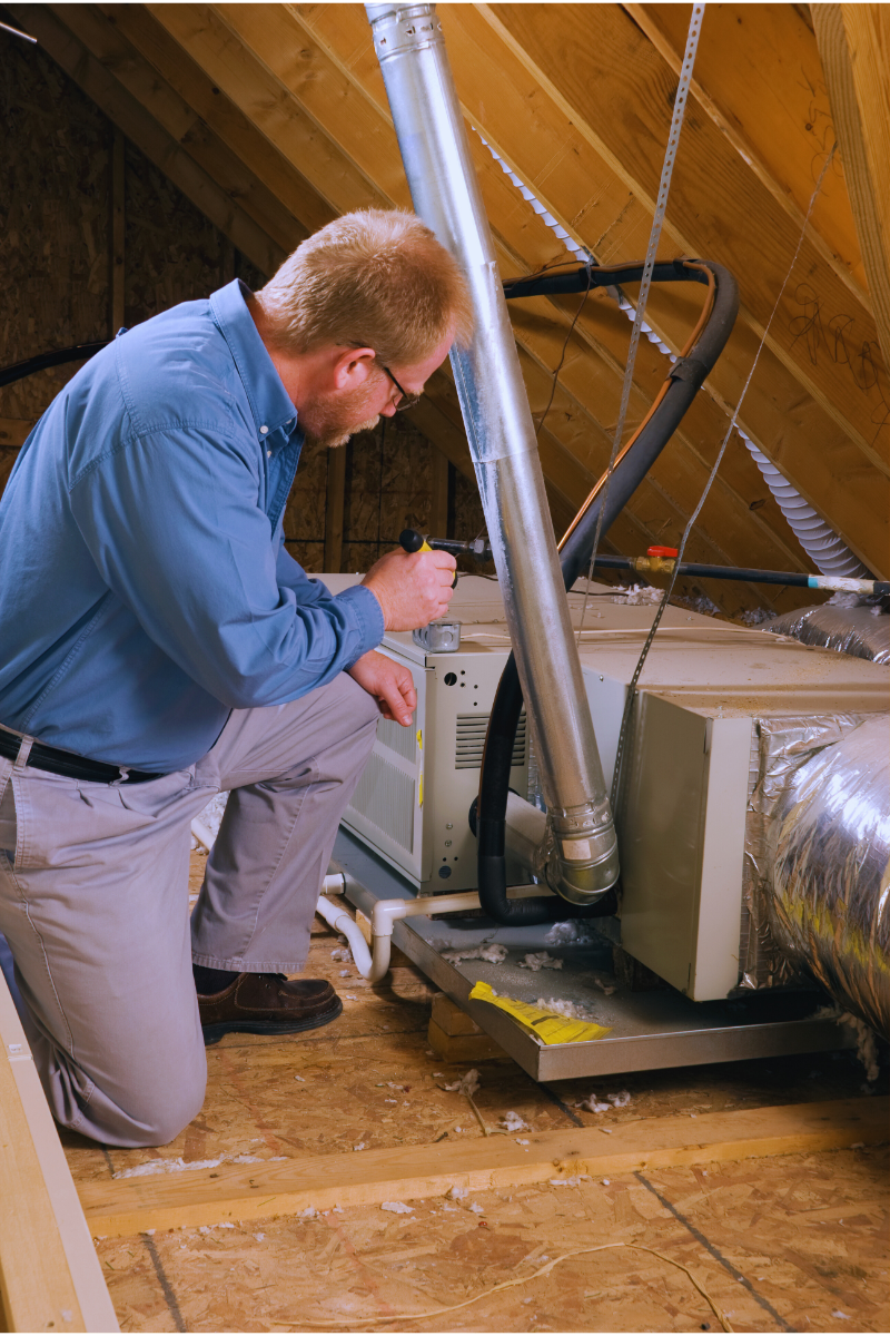 HVAC measuring furnace to ensure homeowner has proper size furnace 